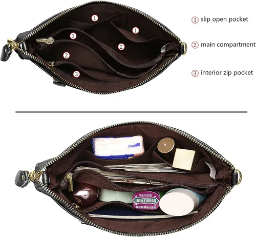 Vista 5 de Uromee Cartera de mano para mujer, de piel auténtica, con cadena de hombro desmontable
