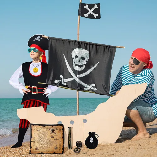 Vista 4 de Disfraz de pirata para niños juego de rol vestido pirata suministros de fiesta de cumpleaños accesorios para niños fiesta y niños