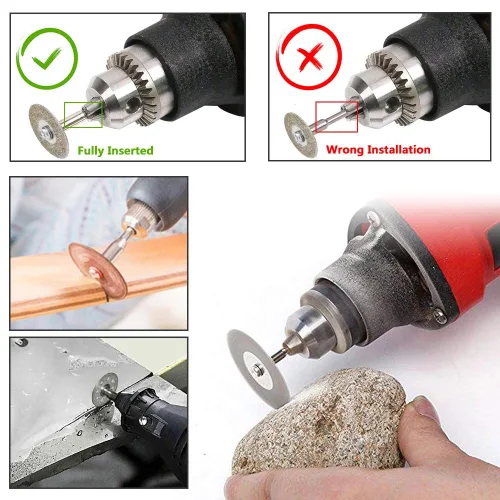 Vista 7 de Yakamoz 10 piezas de rueda de corte de diamante pequeño surtido con cuchillas de disco de corte de mandril, kit de herramientas de corte giratorio