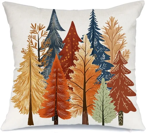 Vista 12 de AACORS Funda de almohada de Navidad de 45.7 x 45.7 cm con árbol de Navidad acuarela y estrellas, decoración festiva de granja de invierno para sofá