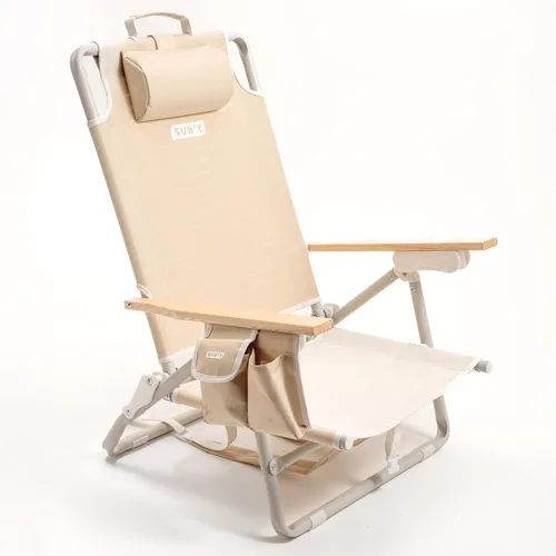 Vista 5 de SUN'Y Escapes - Silla de playa tipo mochila, fabricada con plásticos encuadernados al océano, personalizable con accesorios MOLLE, ultraligera