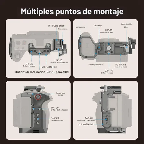 Vista 6 de SmallRig FX3 / FX30 HawkLock Kit de jaula para cámara de liberación rápida para Sony con abrazadera de cable, zapata fría QR incorporada riel
