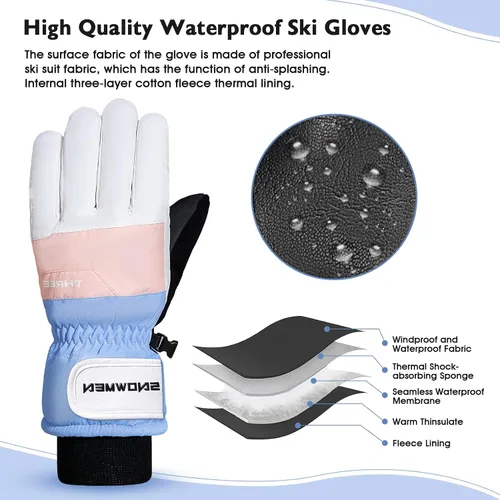 Vista 3 de Century Star Guantes de esquí para hombres y mujeres, guantes de nieve para pantalla táctil, impermeables, cálidos, guantes de snowboard para moto
