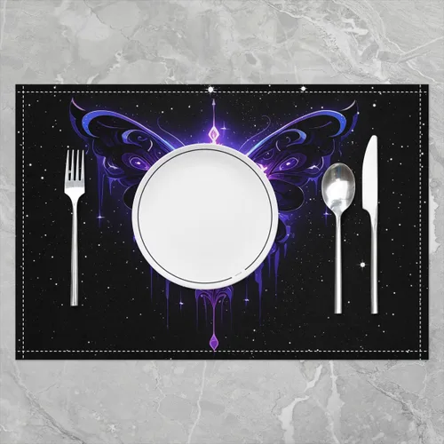 Vista 2 de Juego de 4 manteles individuales con diseño de mariposas y animales voladores de noche de ensueño de 12 x 18 pulgadas para mesa de cocina, tapetes