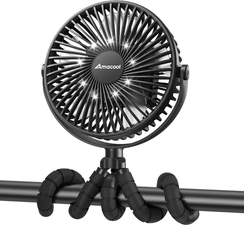 Vista 10 de AMACOOL Ventilador para cochecito de bebé, 5000 mAh, recargable Verde