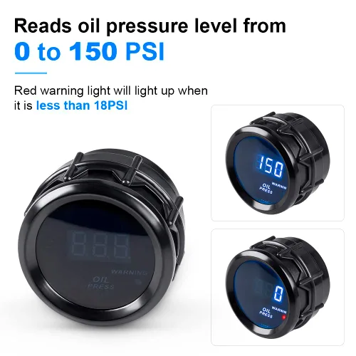 Vista 3 de Medidor de presión de aceite 0-150 PSI DC12V Kit de medidor de prensa 2 Oil Pressure Gauge