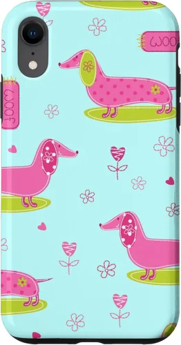 Vista 24 de Funda para iPhone 13 Dachshund Pattern turquoise Flowers Weiner Dog Lover