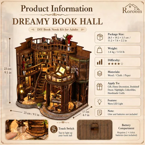Vista 2 de Roroom Kit de casa en miniatura de bricolaje, kit de rincón de libros