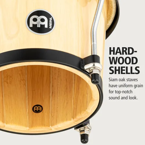 Vista 2 de Meinl Percussion HB100SNT-M bongós de madera natural de 6 3/4 y 8 pulgadas, Natural Bongos profesionales de madera duradera para adultos con llave