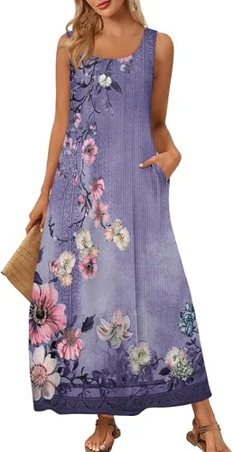 Vista 41 de Vestidos de iglesia para mujer 2025, casual, holgado, sin mangas, largo, fluido, vestido de verano con bolsillos