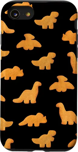 Vista 18 de iPhone 16 Dinos - Patrón de pepitas de pollo Divertida funda negra de dinosaurio realista