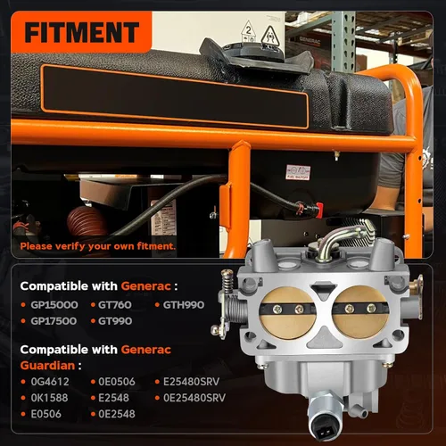 Vista 3 de 0E25480ESV Kit de carburador compatible con Generac GP15000 GP17500 GT760 GT990 GTH990 Reemplazo para Generac Guardian 0G4612 0K1588 E0506 0E0506