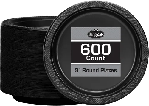 Vista 11 de Hanna K. Signature - Platos de plástico negro para fiesta, platos desechables de 7 pulgadas, 50 unidades, suministros de fiesta para aperitivos