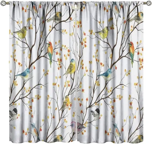 Vista 24 de Cortinas opacas de flores de colibrí, para dormitorio y sala de estar, diseño estético rústico y moderno, juego de 2 paneles, 42 x 45 pulgadas