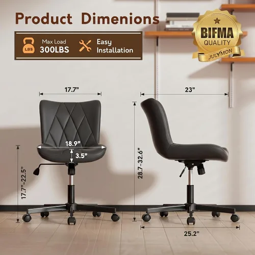 Vista 2 de Silla de Escritorio sin Brazos, Silla de Oficina para el Hogar Moderna sin Brazos, Silla de Computadora Ajustable en Altura y con Movimiento, Silla