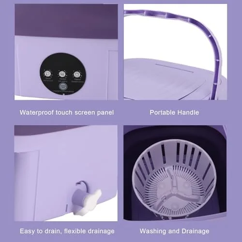Vista 7 de Lavadora portátil 11L ABS PP Mini Lavadora de cubo plegable automática con tubo de drenaje para apartamento de viaje RV (enchufe de EE. UU.)