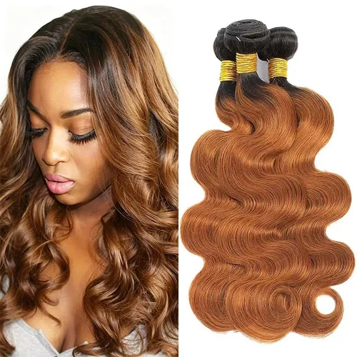 Vista 57 de P4613 Cabello humano rizado onda profunda marrón y paquetes mixtos 8 10 12 P4613 Ombre Marrón-Rubio-DP
