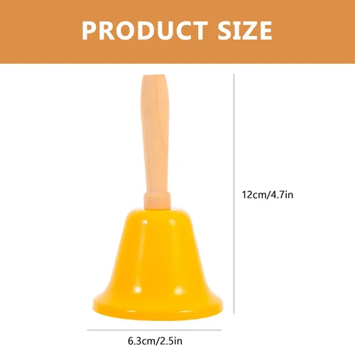 Vista 2 de MAGICLULU Campana de llamada de Navidad con mango de madera, campana de mano sólida para decoración de cena de Navidad, color amarillo