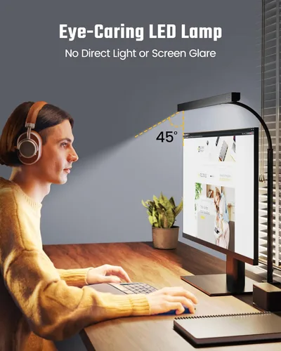 Vista 3 de SUPERDANNY Lámpara LED de escritorio con 18 tomas de corriente, protector de sobretensiones con puertos USB, cable de extensión resistente