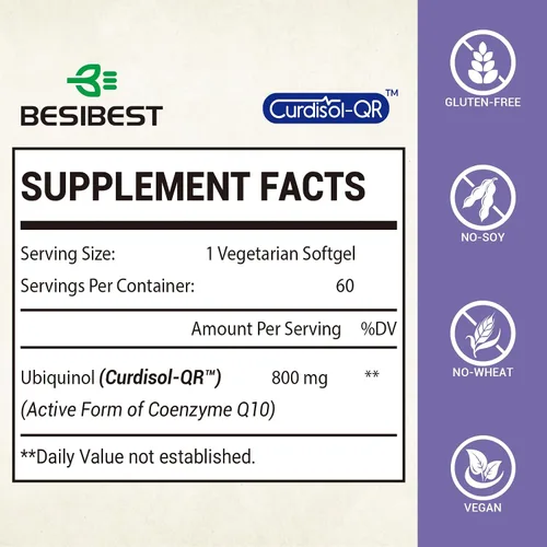 Vista 2 de Liposomal Ubiquinol CoQ10 800 MG de cápsulas blandas, suplemento de ubiquinol CoQ10 de alta absorción, coenzima Q10 activa de 800 mg, potente