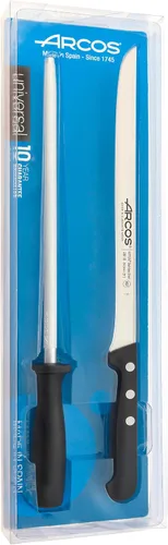 Vista 52 de Juego de cuchillos Arcos 5 piezas Nitrum de acero inoxidable. Mayor potencia de corte. Bloque de madera de pino. Mango ergonómico de polioximetileno