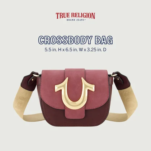 Vista 2 de True Religion Women's Crossbody Purse, Suede Mini Flap Adjustable Shoulder Bag with Horseshoe Logo