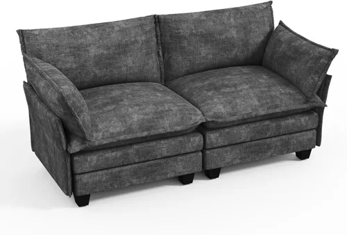 Vista 22 de KKL Sofá Cama Seccional Modular, Sofá Cama Convertible Seccional en Forma de L de 4 Plazas con Otomana, Sofá Nube de Chenilla Seccional para Sala