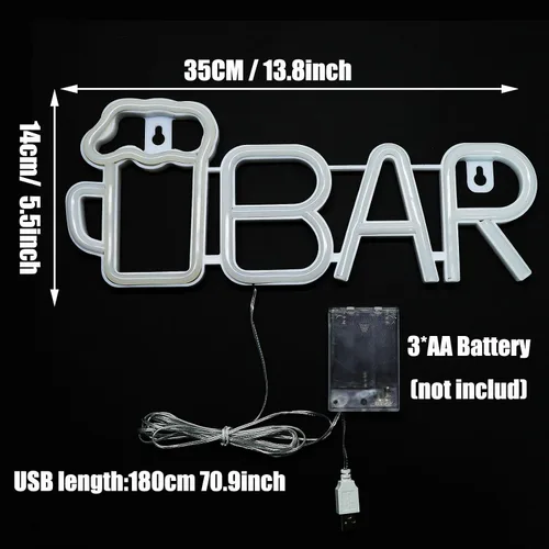 Vista 6 de ENUOLI Letreros de barra de neón, luz LED de cerveza para decoración de pared, letreros de neón de barra alimentados por USB/batería, luz de cerveza