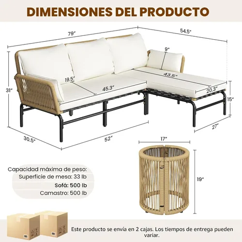 Vista 3 de Yaheetech - Juego de 3 piezas en forma de L, muebles de patio al aire libre