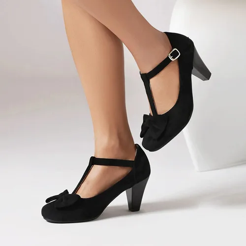 Vista 5 de Elerhythm Zapatos de tacón estilo Mary Jane vintage para mujer con lazo Gatsby de los años 50, puntera cerrada, estilo victoriano de los años 20