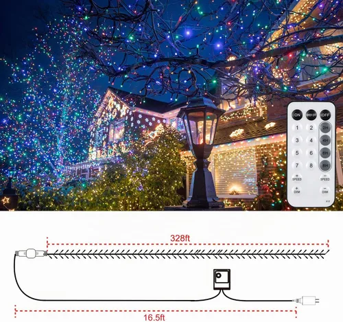 Vista 3 de 1000 luces LED de Navidad de 328 pies, luces de Navidad impermeables para exteriores con 8 modos y temporizador, luz de hadas enchufable para Varios