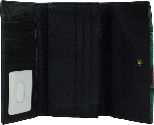 Vista 3 de Anna by Anuschka Women's Hand-Painted Leather Three Organizer Tri-fold Wallet