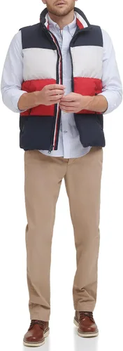 Vista 2 de Tommy Hilfiger Chaleco acolchado con cuello alto para hombre, medianochehielorojo, talla XXL, Medianochehielorojo, XXL