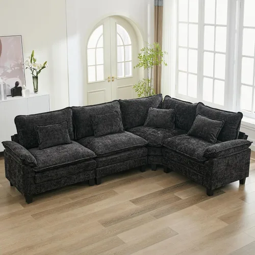 Vista 26 de URRED - Sofá seccional modular Cloud, sofá moderno en forma de L de 87" con profundidad de asiento con otomana y almohadas, ultra cómodo sofá