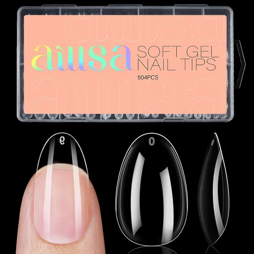 Vista 19 de AILLSA - Puntas de uñas de almendra medianas, 216 puntas de gel transparentes para bricolaje Full Cover, No Extra Filing Needed, Nails Extension