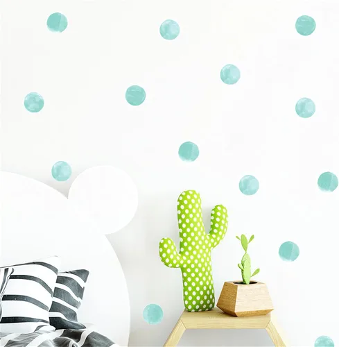 Vista 2 de 6 hojas de 72 calcomanías de pared de lunares verdes menta, acuarela verde menta, calcomanías de pared de arte circular, vinilo extraíble