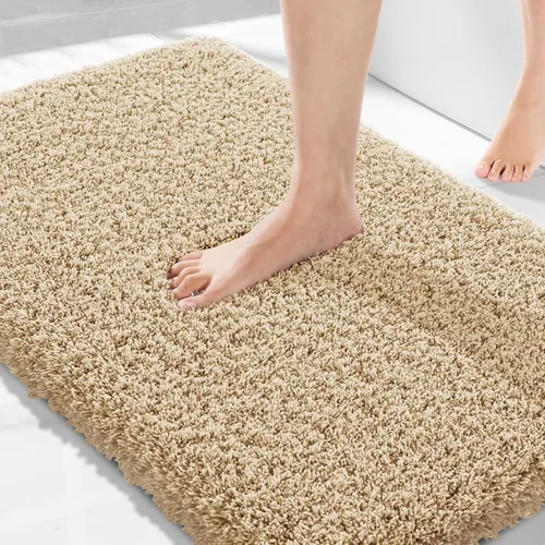 Vista 100 de Yimobra Alfombras de baño en negro y blanco antideslizantes lavables, tapetes de baño ultra suaves y absorbentes de agua, alfombra de ducha suave