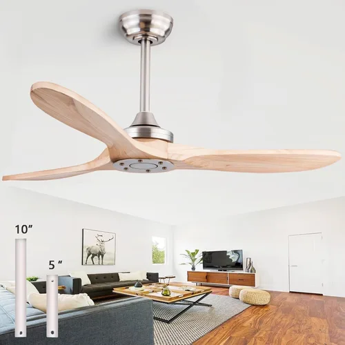 Vista 7 de 52” Silent Solid Wood Ceiling Fan Light, with 6-speed remote control, black