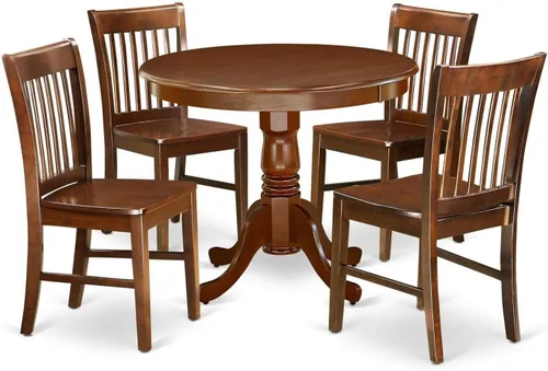 Vista 19 de HomeStock Juego de mesa de cocina de 5 piezas para 4 personas, incluye una mesa de comedor rectangular con hojas y 4 sillas Parson de tela de lino