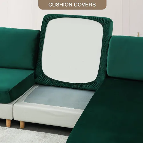 Vista 3 de Fundas elásticas de cojín para sofá, fundas de cojín de terciopelo suave, fundas de cojín para la espalda, protector de muebles con parte inferior