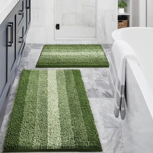 Vista 12 de Gibelle Alfombras de baño negras, alfombra de baño de chenilla de lujo, alfombra pequeña antideslizante para ducha y alfombras de piso para baño