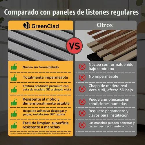 Vista 4 de Paneles de pared de listones de madera acústica para despegar y pegar, paneles insonorizados de grano de madera 3D de 23 x 23 pulgadas, paquete