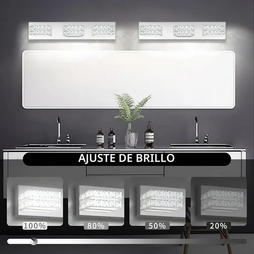 Vista 2 de OKELI Lámpara de tocador de cristal para baño, moderna lámpara LED de tocador para baño, lámpara frontal de espejo de cristal de 3 luces, 6000 K