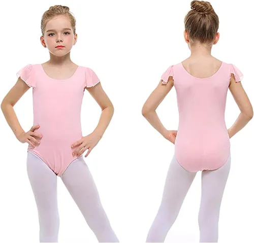 Vista 2 de Stelle Leotardos negros de ballet para niñas, trajes de gimnasia de manga corta con volantes (bebéniña pequeñaniño grande)