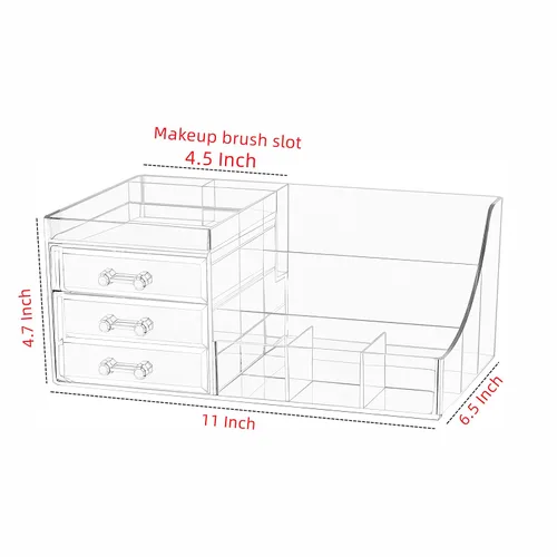 Vista 2 de Cq acrylic Paquete de 1 organizador de maquillaje transparente, apilable, 3 cajones, bonitos organizadores de tocador para el clip de pelo, joyas