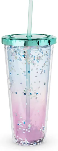 Vista 7 de Blush Lindo vaso iridiscente para bebida, reutilizable, a prueba de fugas, para viajes, plástico transparente, delgado, taza de café helado
