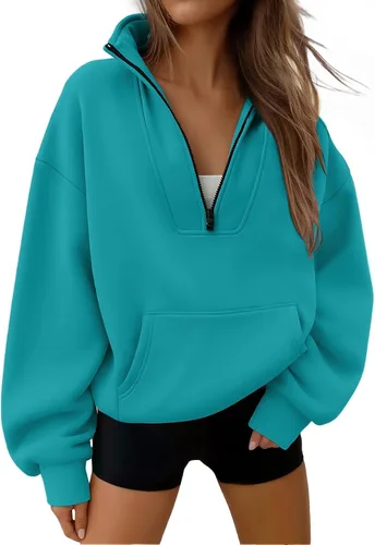 Vista 20 de Trendy Queen - Sudaderas con medio cierrey capucha de gran tamaño, comoda, extragrande, para otoño, Y2K, ropa de invierno, 2024 Gris