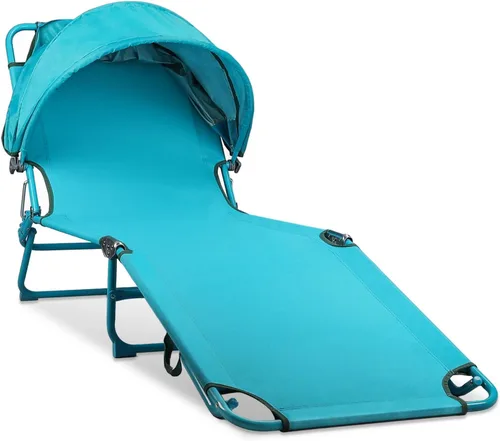 Vista 10 de Colorsoul Silla de bronceado con toldo solar, silla de playa ajustable de 4 posiciones para adultos, silla de descanso plegable resistente al aire