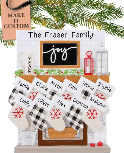 Vista 10 de Adorno personalizado para familia grande de 10 personas 2025 Personalización gratuita en 24 horas Adornos navideños de chimenea grabados