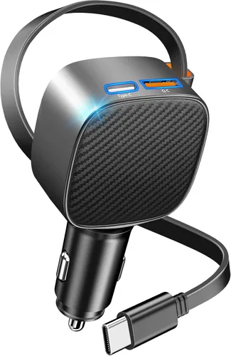 Vista 10 de Apple MFi Certified iPhone Car Charger, 52.5W PD/QC3.0 USB-C Car Charger Charcoal Black